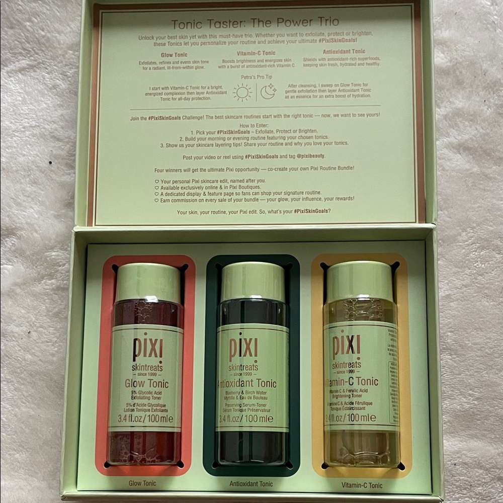 Pixi Skintreats Trio Tonics – Pink, Green & Golden Bottles